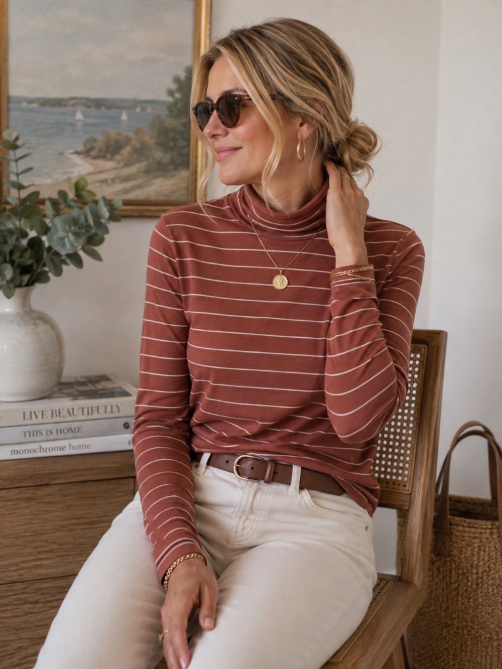 Garnett Hill Women’s Brick Stripe Turtle Neck Longsleeve T-shirt M Basics Layers